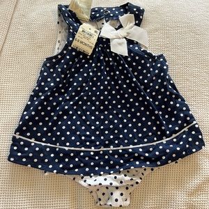 First Impressions girls’ navy sun suit, size 6-9 months, new with tags